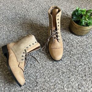 Acme Vintage Brown Leather Kiltie Roper Western Lace Up Ankle Boots 6 M New